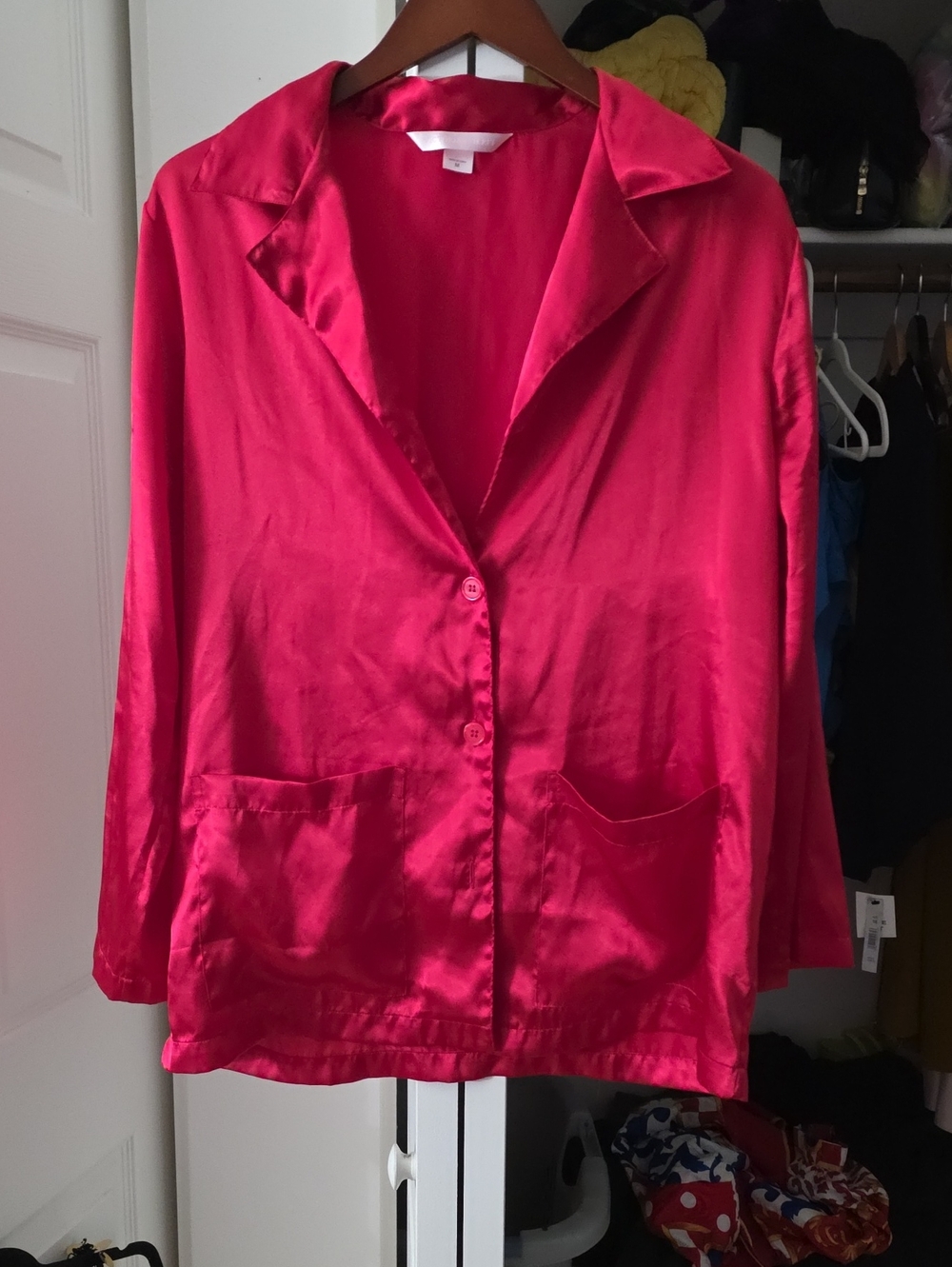 Victoria's Secret Hot Pink Satin Button-Down Shirt